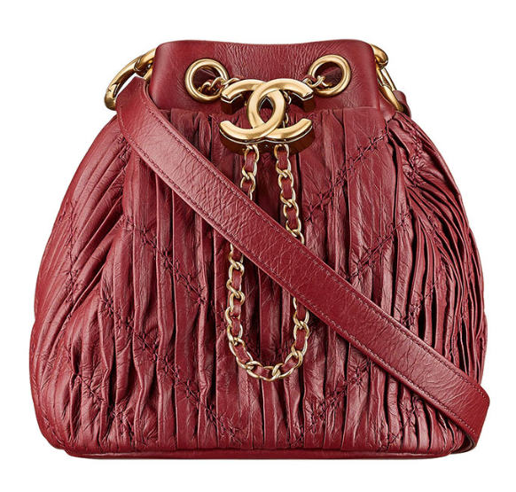 CHANEL Coco Pleated Drawstring Bag Burgundy 2018 Handbag Amazing Runaway Ladies