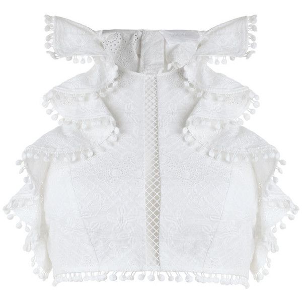 ZIMMERMANN White Caravan Lace Pom Trim Halter Cropped Top Size 1 ladies