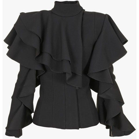 £4,940 SOLD OUT Balmain Ruffled crepe fitted jacket Size F 36 UK 8 US 4 ladies