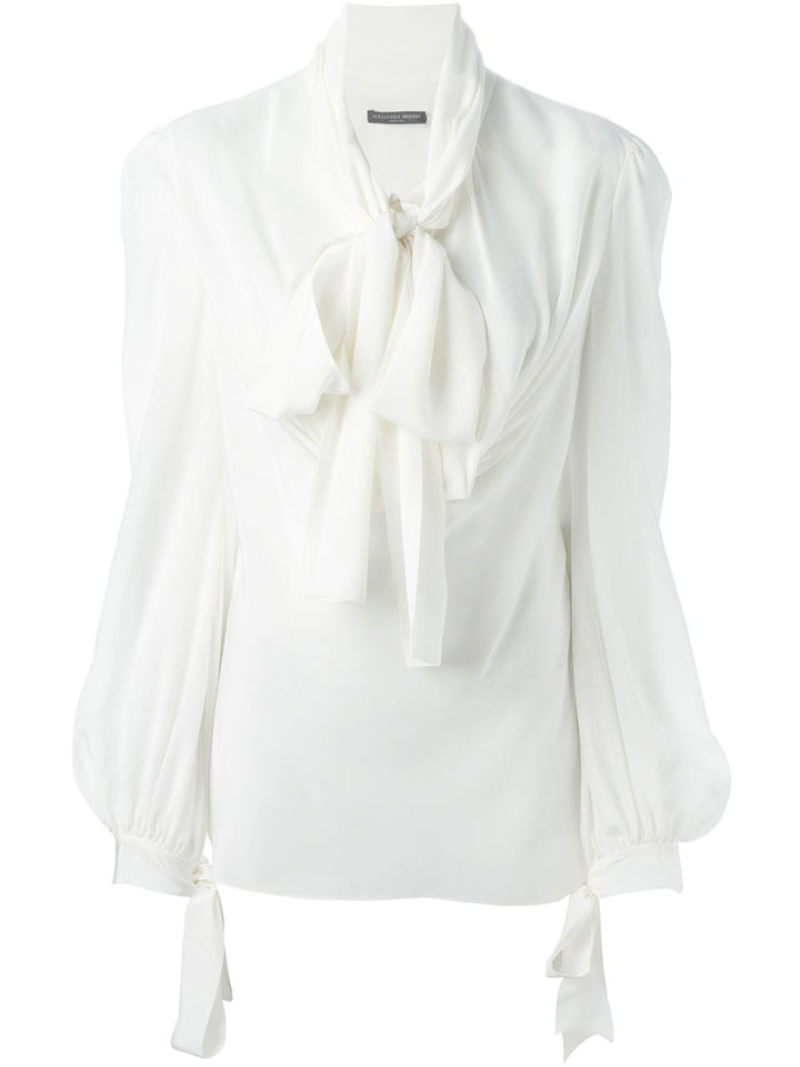 Alexander McQueen Pussy Bow Silk Blouse Top 2016 Collection Size I 38 XS Ladies