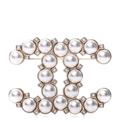 CHANEL CC 2021 Crystal Pearls Brooch Gold 11.1 g ladies