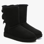 UGG SHORT BAILEY BOW II BLACK WATER-RESISTANT SUEDE FUR BOOTS SIZE US 7 UK 5 38 ladies