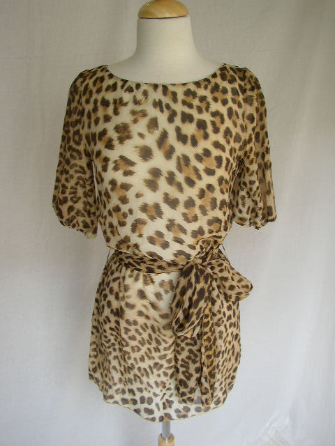 BLUMARINE Fine Flowy LEOPARD Silk Long BELTED TOP 40 S SMALL LADIES