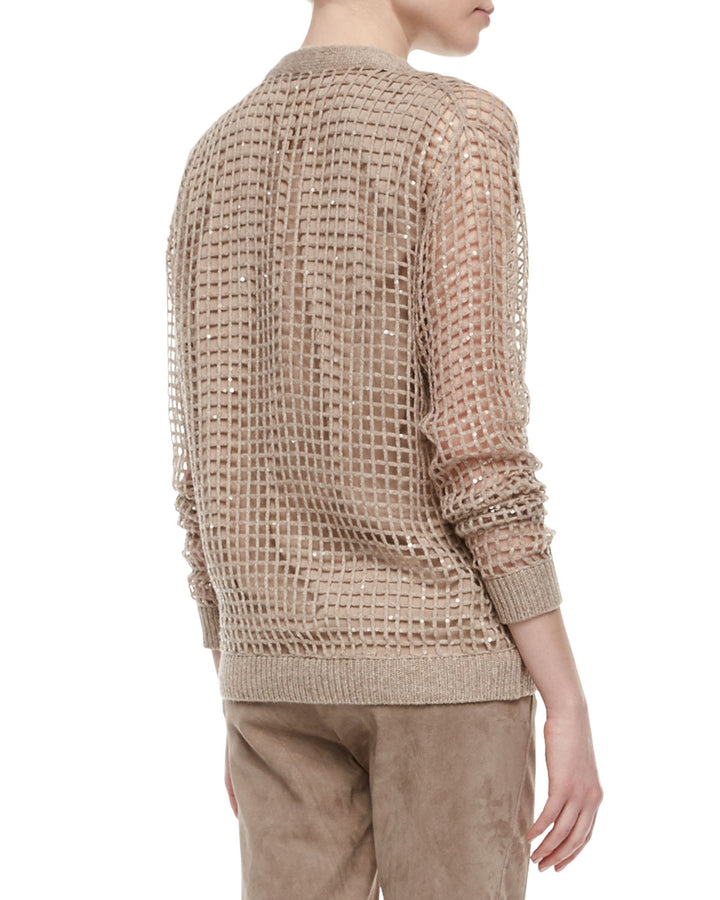 Brunello Cucinelli Sequin Knit Cashmere Pullover Cardigan Sweater Size S Small Ladies