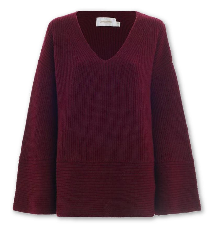 ZIMMERMANN Burgunday Oversize Wool Cashmere Maples Slouch Jumper  Ladies