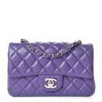 CHANEL Runaway Lambskin Quilted Mini Rectangular Flap Purple Bag Handbag ladies