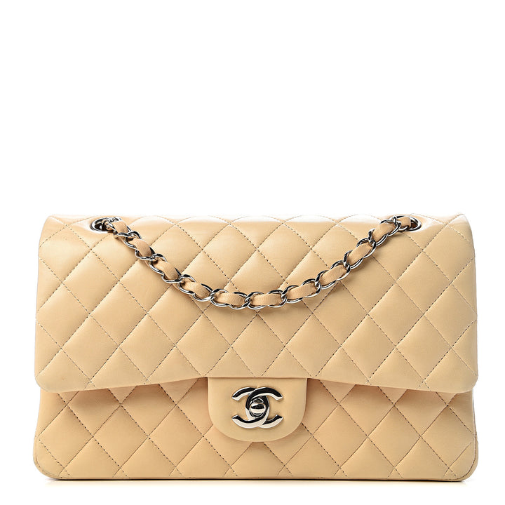 CHANEL Lambskin Quilted Medium Double Flap Beige Classic Bag Handbag ladies