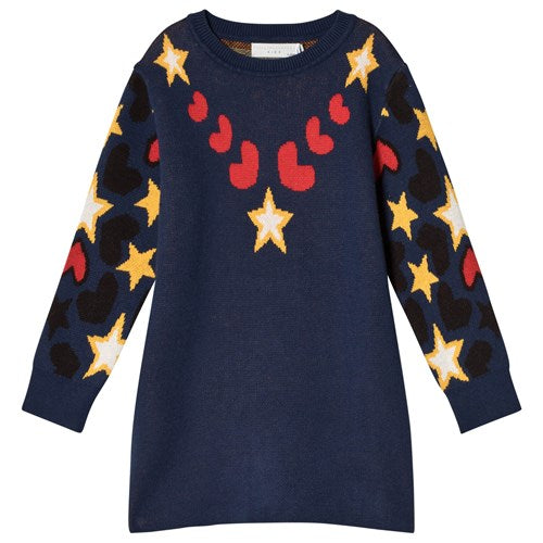 Stella McCartney KIDS Blue Rita Knit Dress with Hearts and Stars Print 6 years children