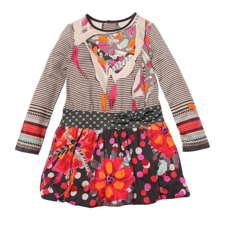 Catimini Clothing Girls Chocolate Brown, Red and Cream Jersey Dress Size 10 years old Children