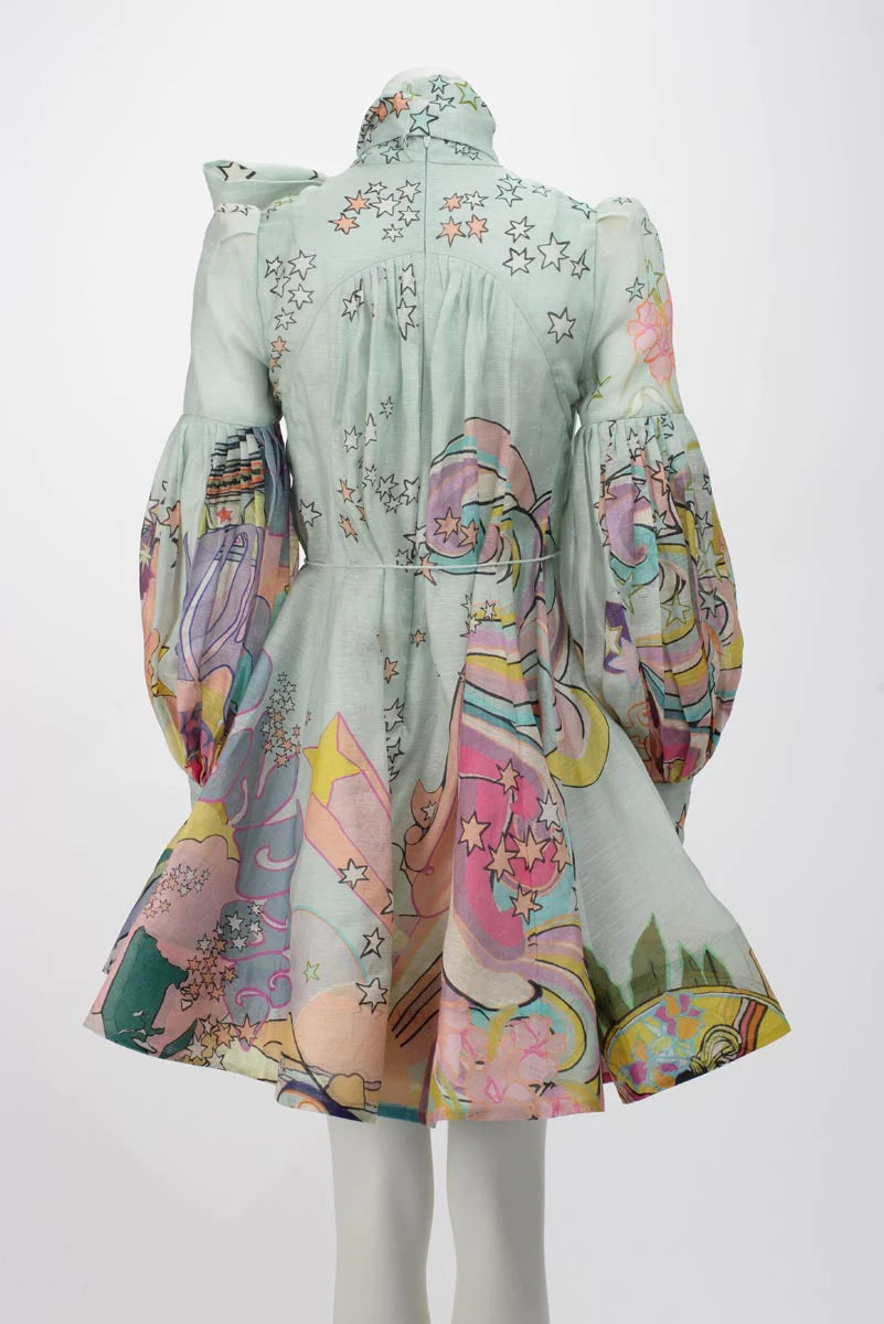 ZIMMERMANN MOST Wanted Collage Concert Tie Neck Mini Dress Size 0 XS ladies