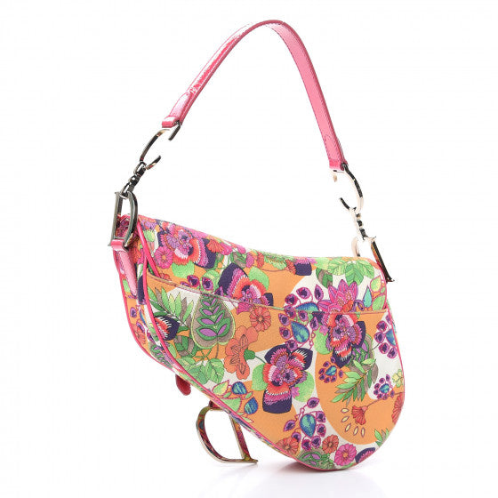 Christian Dior Limited Edition Canvas Floral Saddle Bag Multicolor Handbag ladies