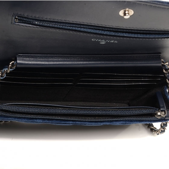 Chanel Velvet Quilted Boy Wallet On Chain WOC Navy Blue Bag Handbag Rare ladies
