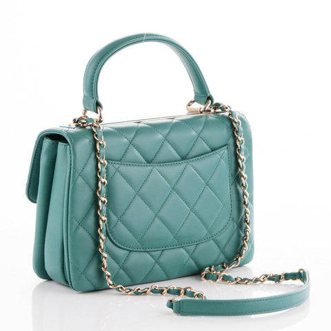 CHANEL Lambskin Quilted Small Trendy CC Flap Dual Handle Bag Green