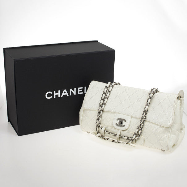 Chanel White Quilted Crackled Patent Leather The Ritz Shoulder Bag Ladies