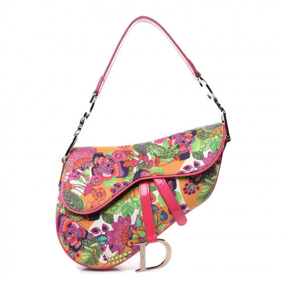 Christian Dior Limited Edition Canvas Floral Saddle Bag Multicolor Handbag ladies