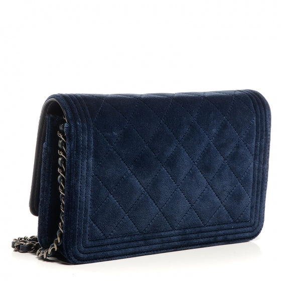 Trendy cc wallet on chain velvet crossbody bag Chanel Blue in