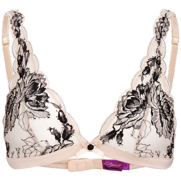 L'AGENT BY AGENT PROVOCATEUR Dani Leavers lace and tulle soft-cup triangle bra + Suspender Belt S Small Ladies