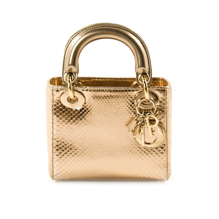 CHRISTIAN DIOR ROSE GOLD MINI LADY DIOR PYTHON BAG HANDBAG ladies