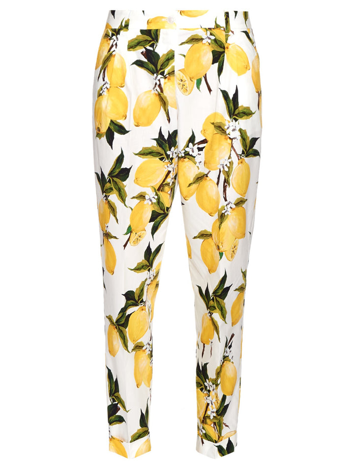 Dolce & Gabbana Lemon Printed Cotton Straight Pants Trousers Ladies