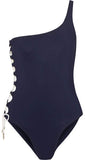 On the Island Agonda One-shoulder Lace-up Swimsuit – Midnight blue Size XS ladies