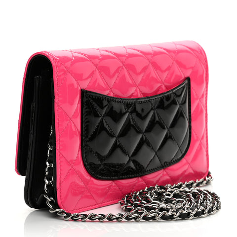CHANEL Patent Quilted Brilliant Wallet On Chain WOC Black 1279427