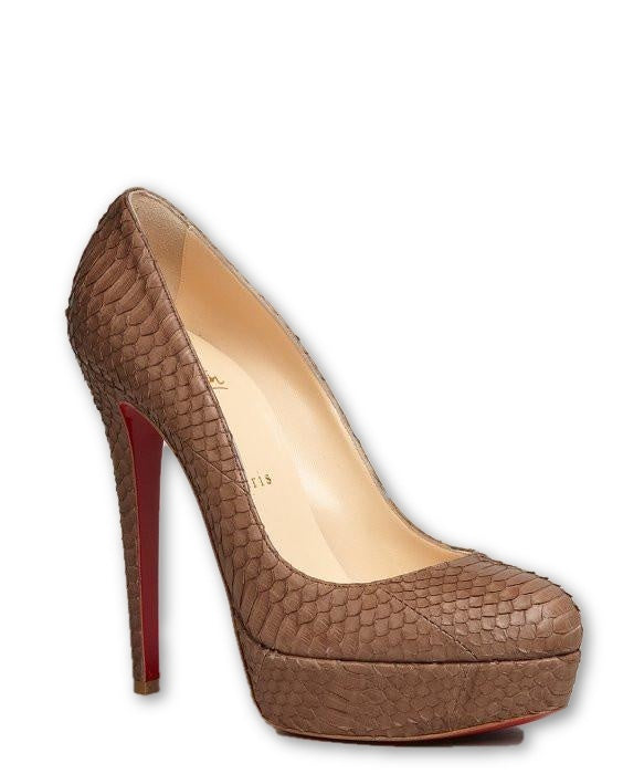 CHRISTIAN LOUBOUTIN Camel Snakeskin 'Bianca 140' Platform Pumps Shoes Size 39 UK 6 US 9 Ladies