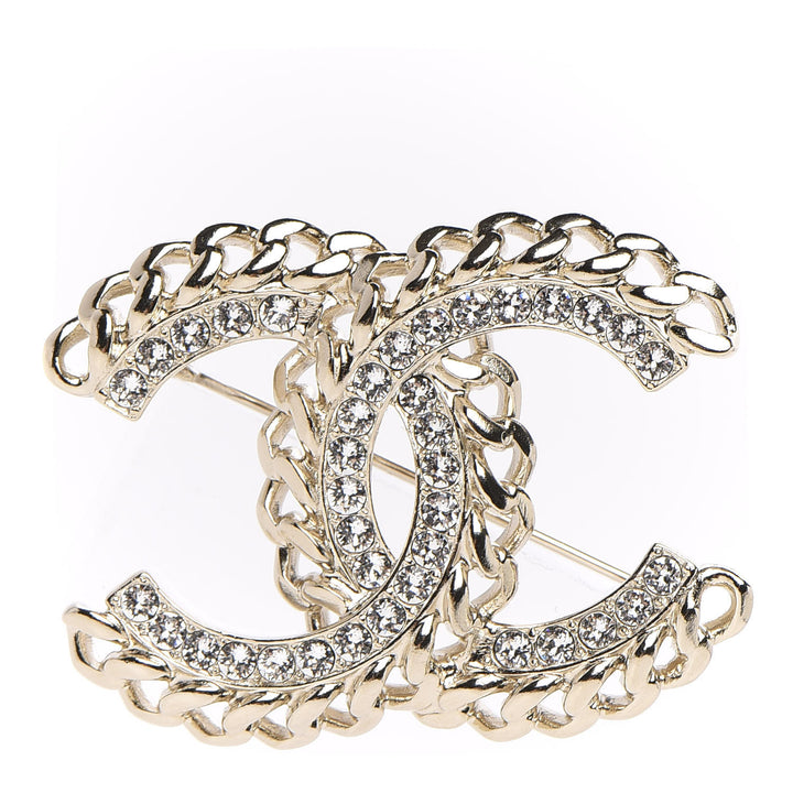 CHANEL 2021 Crystal Chain CC Brooch Gold ladies