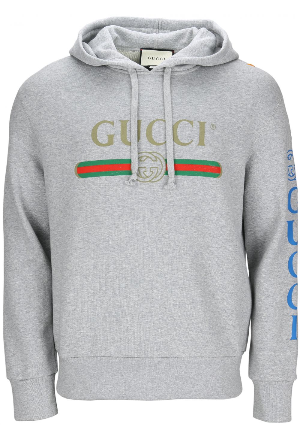 Gucci Unisex Grey Dragon Embroidered And Logo Hooded Sweatshirt Size S small men