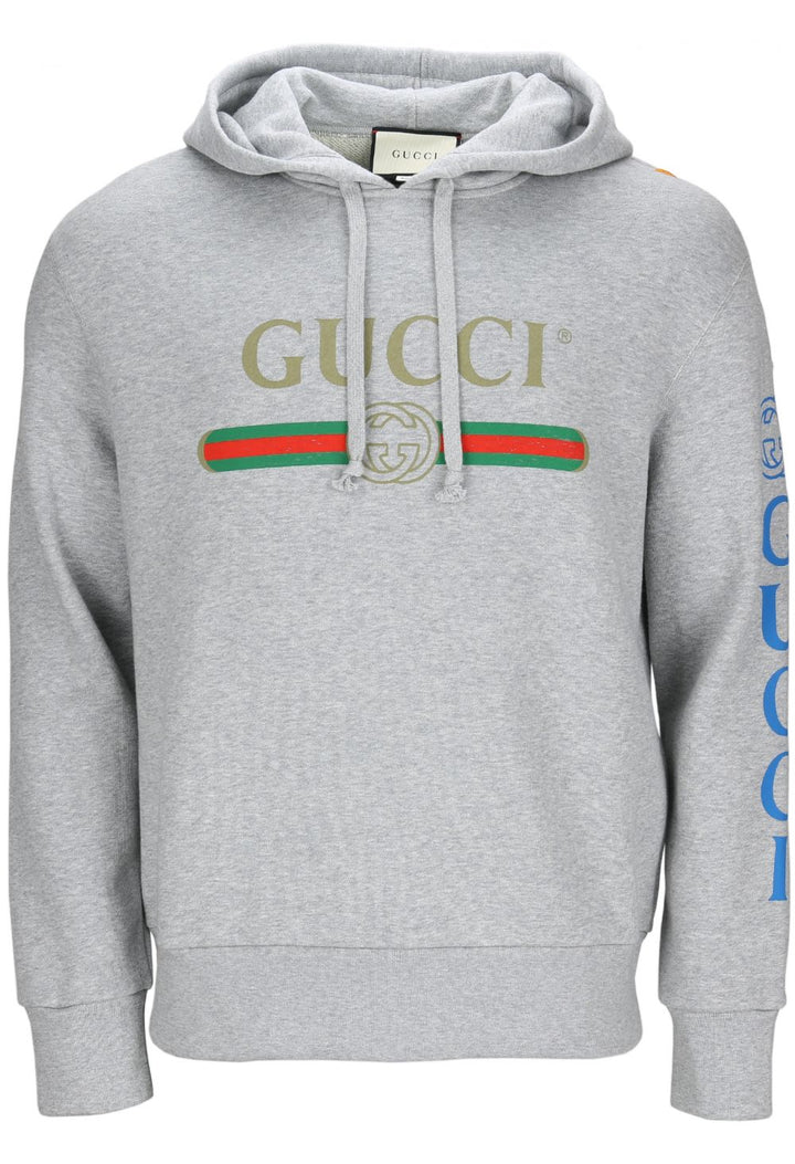 Gucci Unisex Grey Dragon Embroidered And Logo Hooded Sweatshirt Size S small men