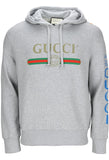 Gucci Unisex Grey Dragon Embroidered And Logo Hooded Sweatshirt Size S small men
