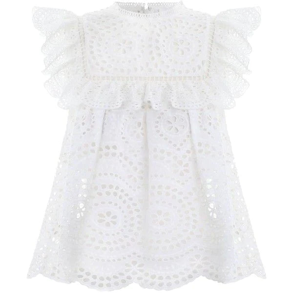 Zimmermann Meridian Broderie-Anglaise Cotton Ruffle-Detailed Top Size O XS ladies