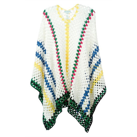 Mira Mikati Women's Crochet Stripes Wool Poncho One Size Fits All Ladies