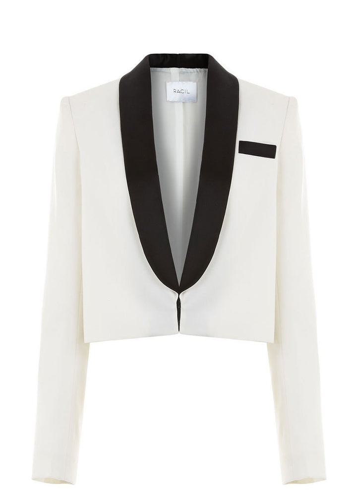 Amazing Rare Racil Ivory Dallas Wool Cropped Tuxedo Jacket Ladies