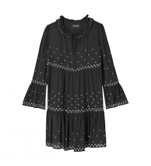 THE KOOPLES Black Eyelet-embellished Woven Mini Dress LADIES Afashionistastore THE KOOPLES Black Eyelet-embellished Woven Mini Dress LADIES Afashionistastore