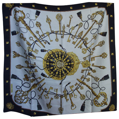 Hermes Scarf Pillow 90cm Les Cles White Red Blanc Rouge Gold 