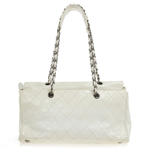 Chanel White Quilted Crackled Patent Leather The Ritz Shoulder Bag Lad –  Afashionistastore