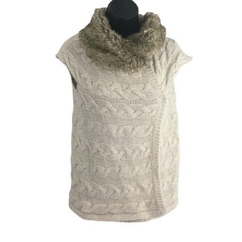 ZARA MOST WANTED Fur Collar Cable Knit Sweater Vest Size S Small ladies