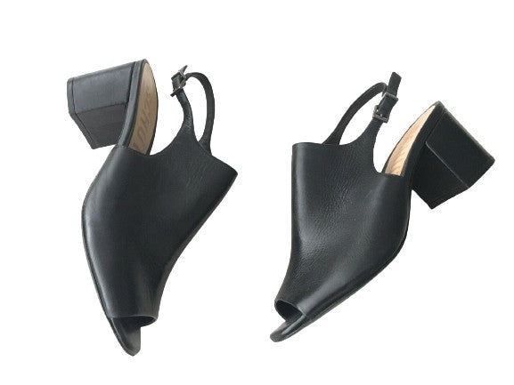 Schutz Atanado Soft Black High Heel Sandals Slip-On Wedge Shoes Size BR 7 39 ladies