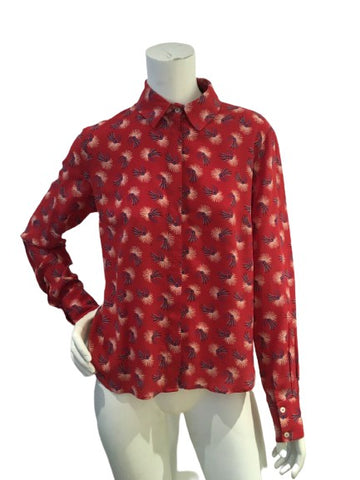 Talie NK red printed pure silk blouse size F 38 UK 10 US 6 ladies