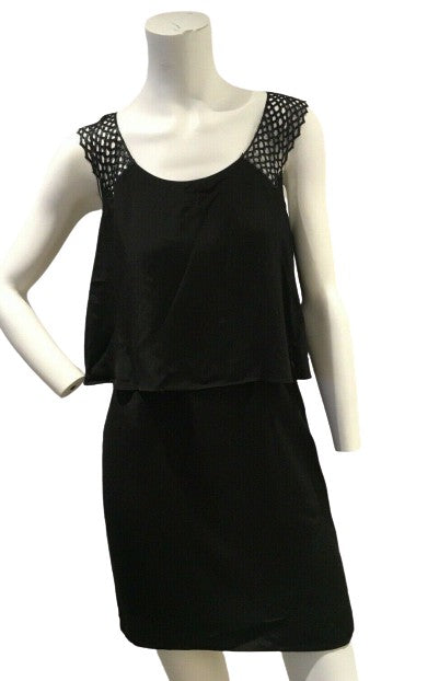 SANDRO Paris Black Eyelet Shoulder Viscose Dress Size 1 S Small ladies