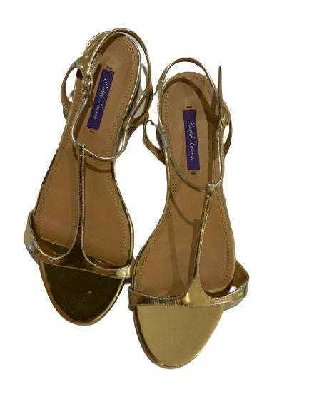 Ralph Lauren Purple Label Gold Metallic Flat Sandals Shoes Size 41 US 11 UK 8 ladies
