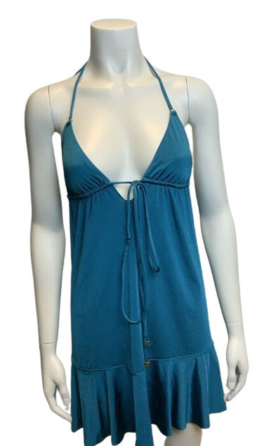 Turquoise Summer Beach Ruffles Hem Dress Cover Up Size S Small / M medium ladies