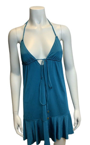 Turquoise Summer Beach Ruffles Hem Dress Cover Up Size S Small / M medium ladies
