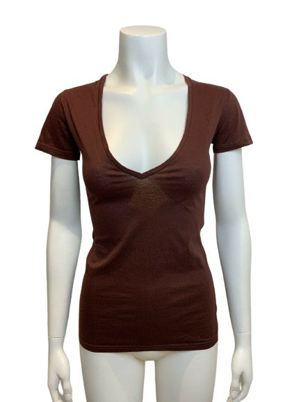 750 Brown Scoop Neck Casual T shirt top Size XS ladies