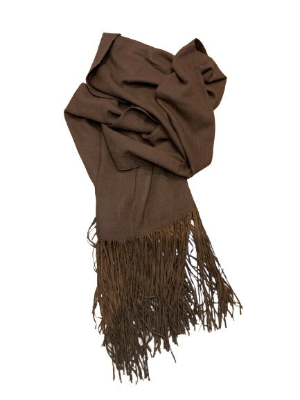 Franco Ferrari Brown Wool Scarf Shawl Suede Leather Fringe ladies