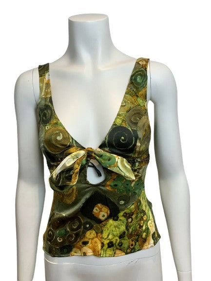 ROBERTO CAVALLI silk abstract printed studded 2005 top Size I 38 UK 6 US 2 XS ladies