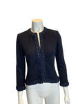 Lindka Cierach Couture Navy Cashmere Silk Beads Trim Cardigan Size XS ladies