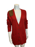 Ralph Lauren Lauren Cable Knit Wool & Cashmere Red Cardigan Size L large ladies