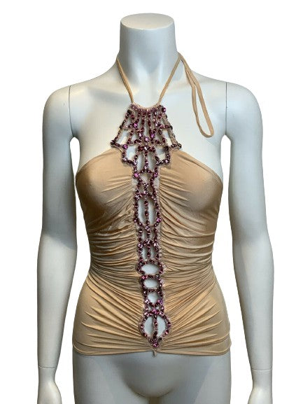 ROBERTO CAVALLI Pink Embellished Crystals top Size XS ladies
