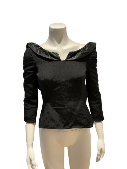 JASMINE DI MILO Black Fitted Leather Trim Top Size S small ladies
